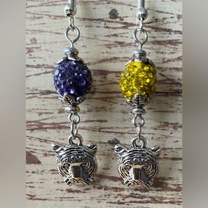 Silver Tigers with Purple and Gold Sparkling Rhinestone Beads
